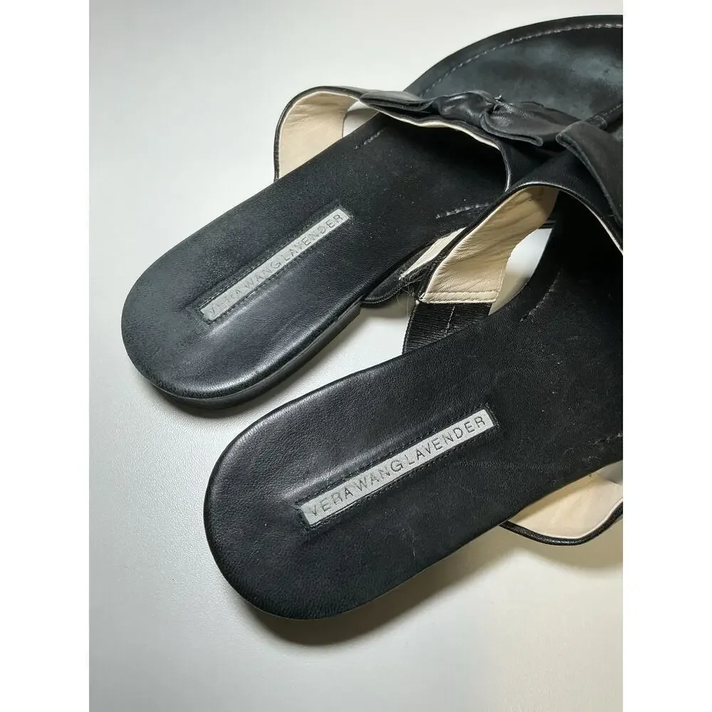 Vera Wang Lavender Black Leather Bow Jeweled Sandals Size 9 M - Picture 4 of 13